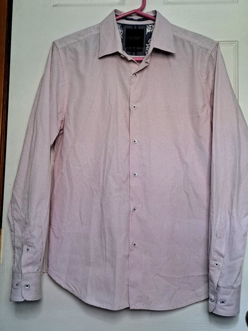 Cactus Man Mens Small Pink black dot Button Up long sleeve Casual Shirt floral